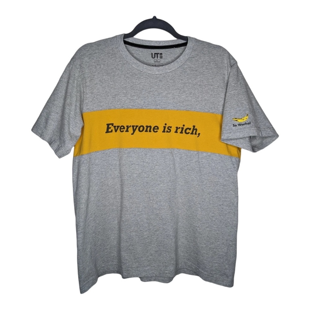 Andy Warhol Everyone is Rich quote T-Shirt tee tshirt size L large Gray & Yellow
